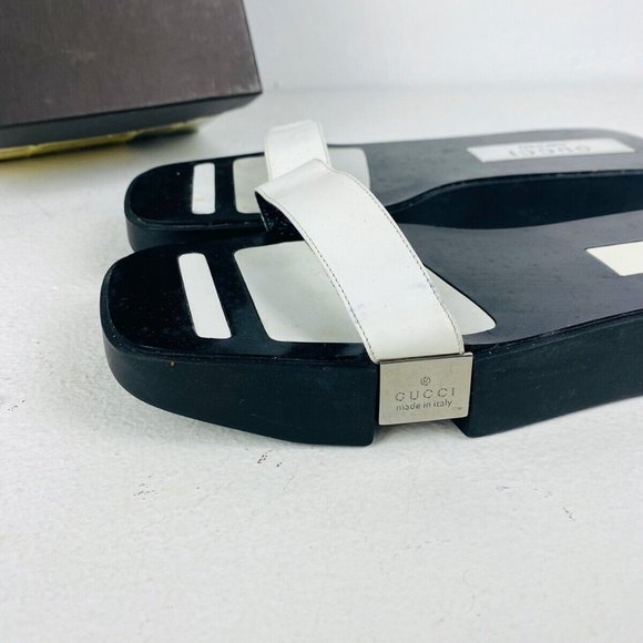Gucci Tom Ford Black and White Leather Silver Hardware Flatform Sandals UK 5 - Picture 2 of 8